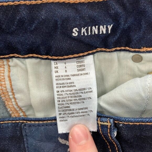 American Eagle Skinny Jeans Women's 4 Short Black Stretch Denim Low Rise Pants - Picture 5 of 13